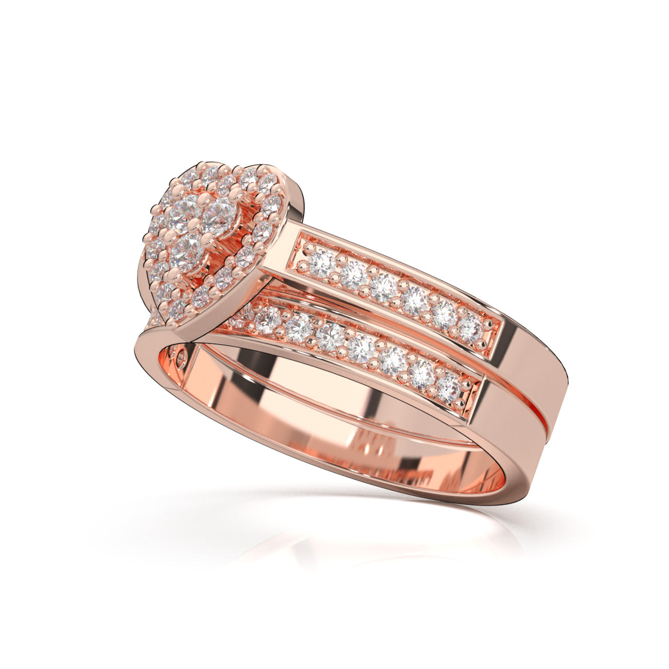 0.50 ct Lab Grown Diamond Heart Cluster Womens Engagement Set in 14k Rose Gold
