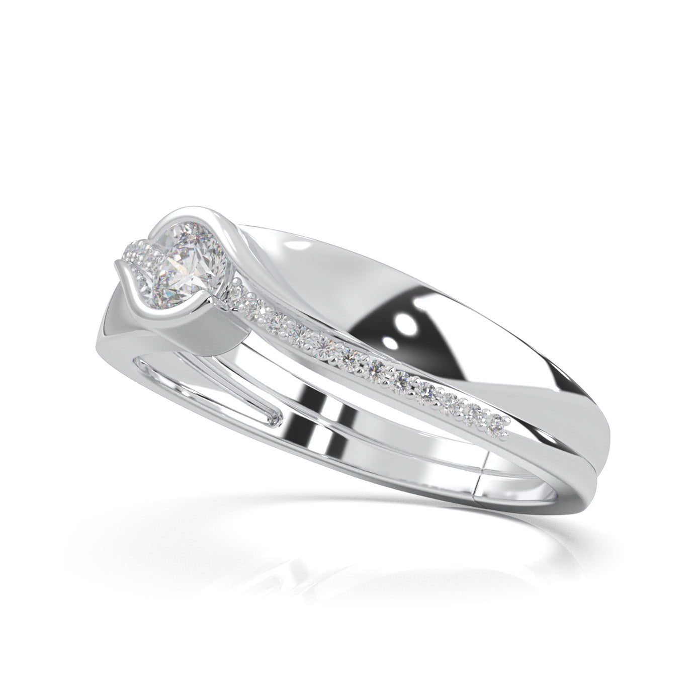 0.40 ct Natural Diamond Couples Ring Female Twist Engagement in 14k White Gold