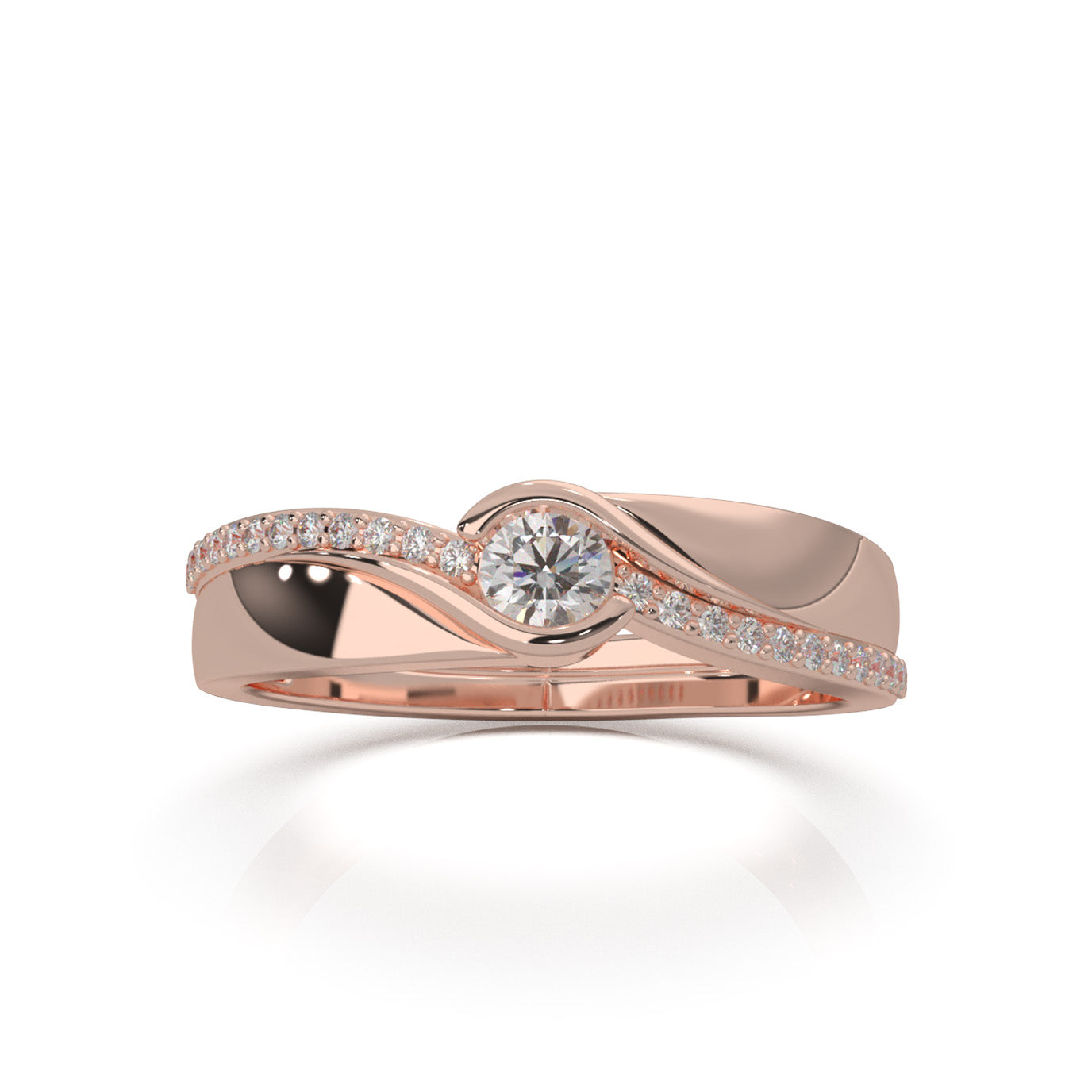 0.33 ct Natural Diamond Couples Ring Male Twist Engagement in 14k Rose Gold