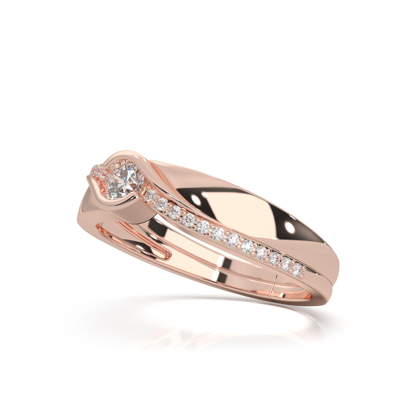 0.33 ct Natural Diamond Couples Ring Male Twist Engagement in 14k Rose Gold