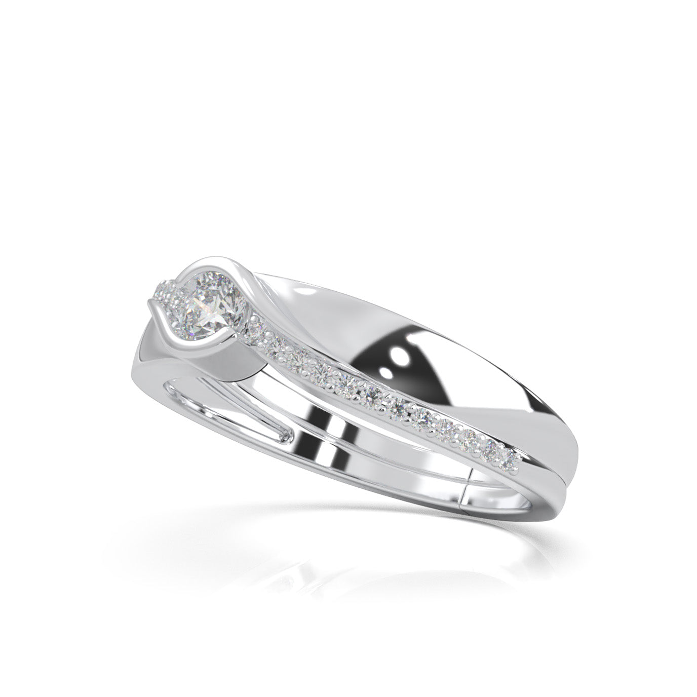 0.33 ct Moissanite Couples Ring Male Twist Engagement in 14k White Gold