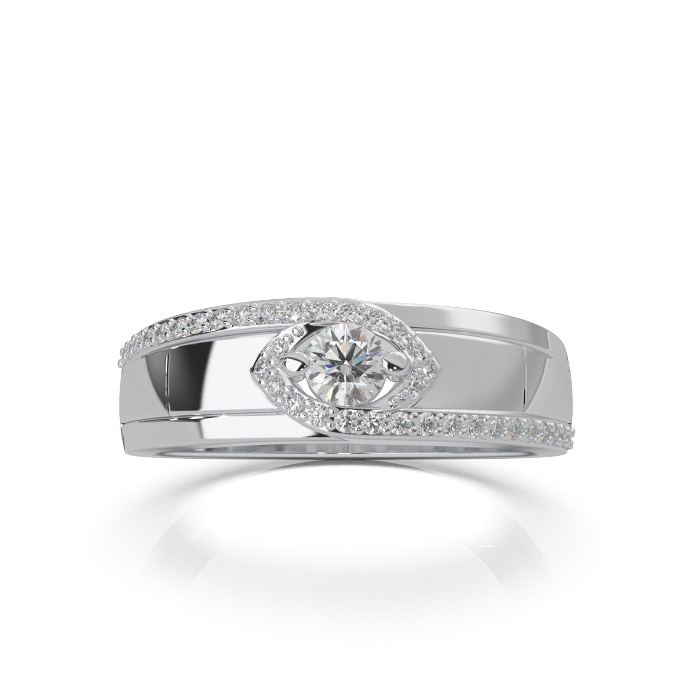 0.40 ct Moissanite Eye Twist Couples Ring Mens Engagement in 14k White Gold