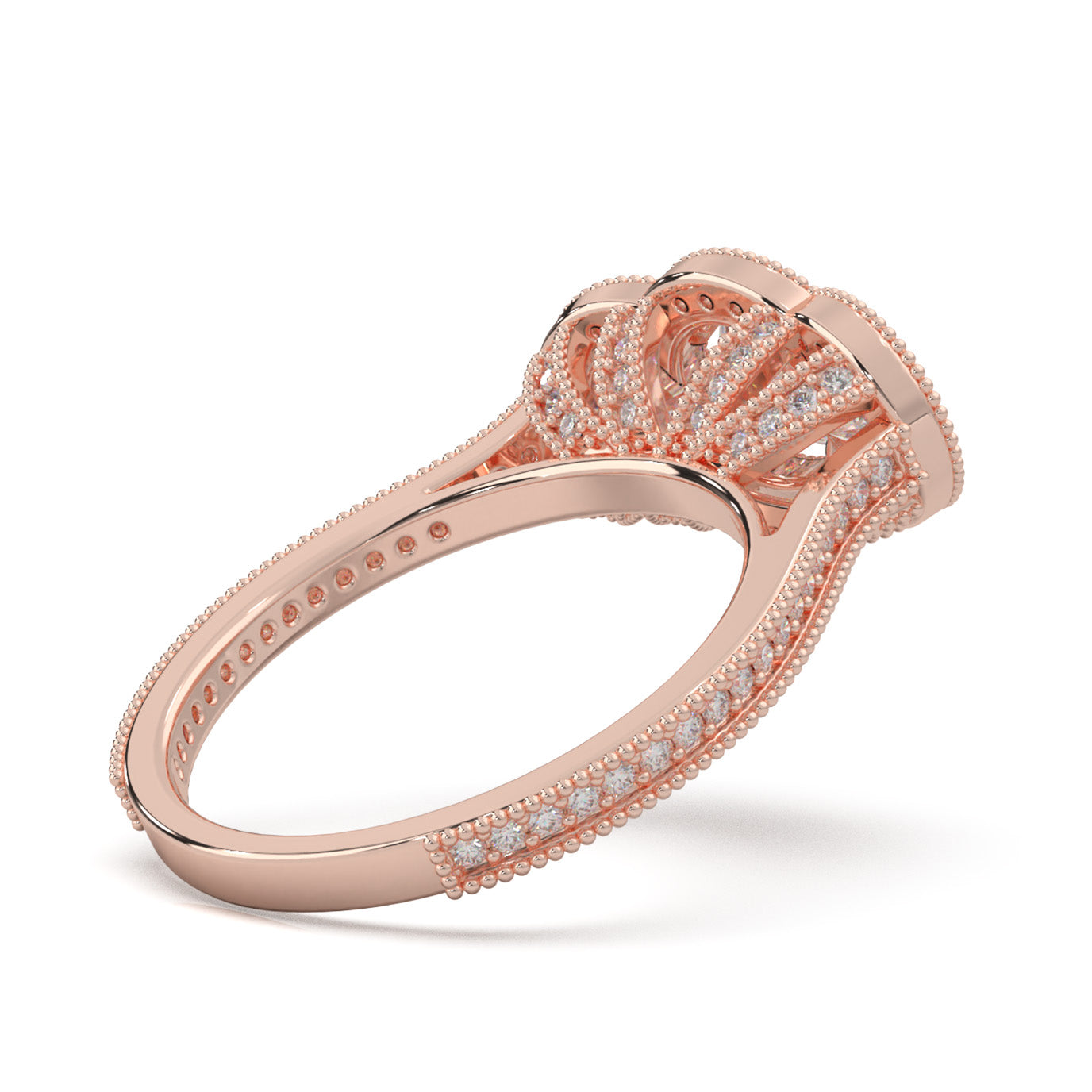 1.70 ct Lab Grown Diamond Round Cut 3 Stone Halo Engagement Ring in 14k Rose Gold