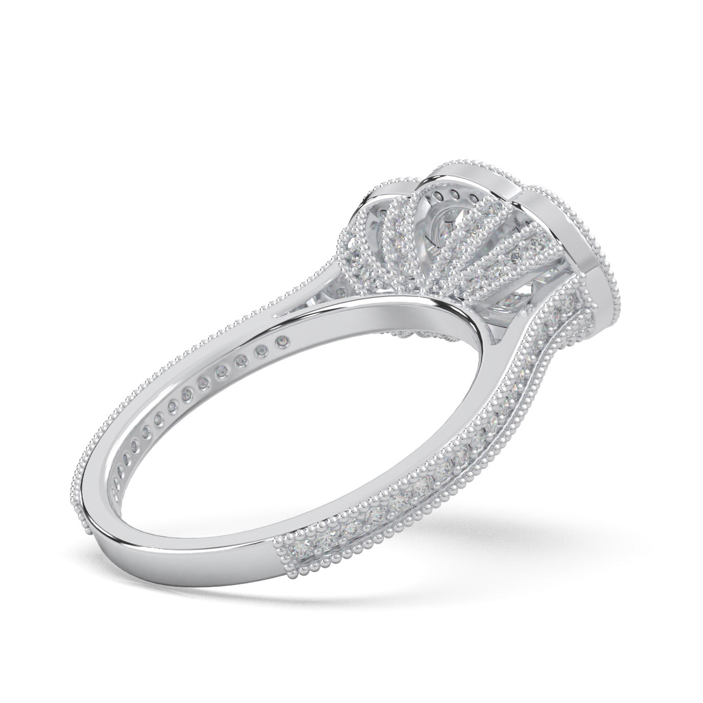 1.70 ct Moissanite Round Cut 3 Stone Halo Engagement Ring in 14k White Gold