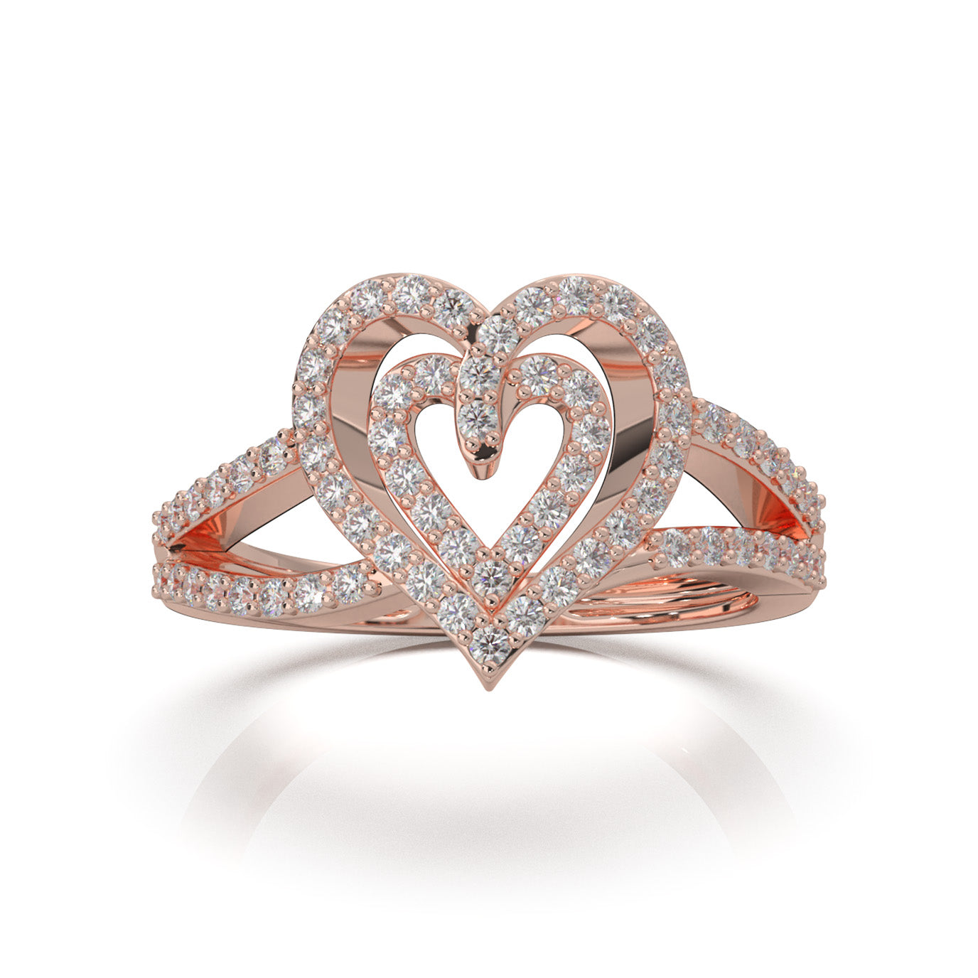 0.66 ct Natural Diamond Layered Heart Promise Ring in 10k Rose Gold