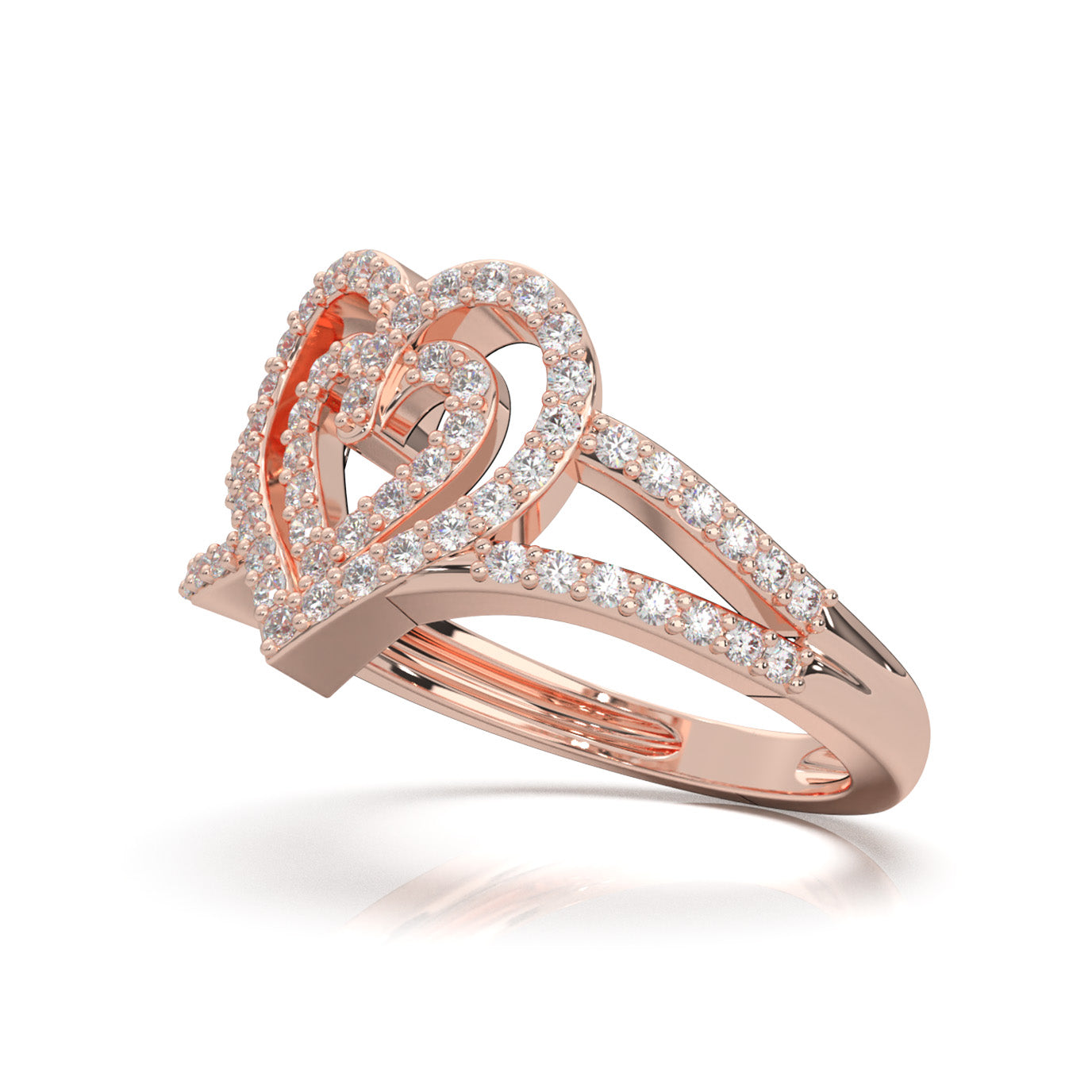 0.66 ct Lab Grown Diamond Layered Heart Promise Ring in 14k Rose Gold