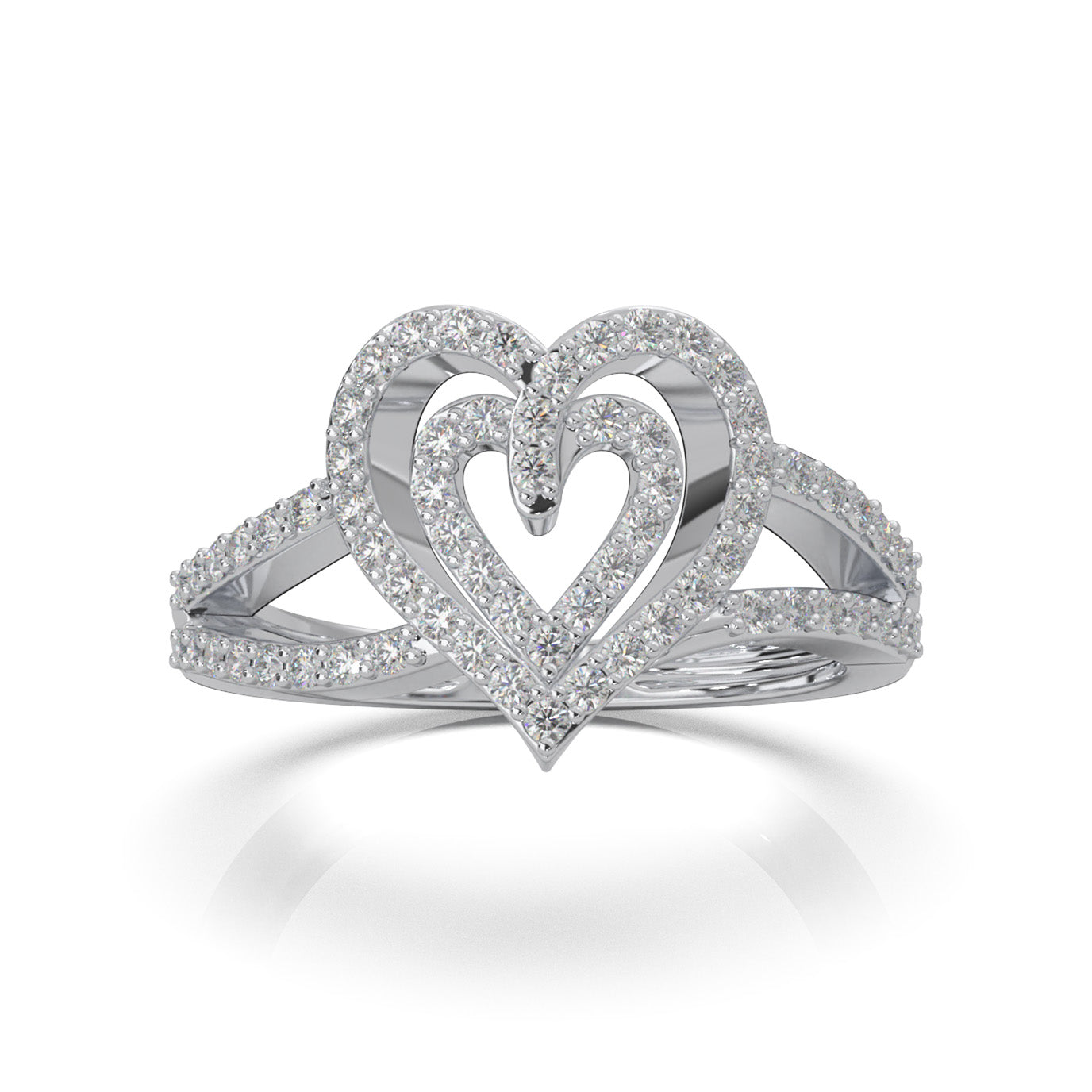 0.66 ct Natural Diamond Layered Heart Promise Ring in 14k White Gold