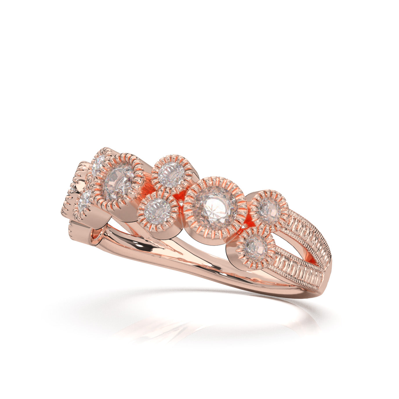 0.75 ct Moissanite Round Cut Bezel Alternating Wedding Band in 14k Rose Gold