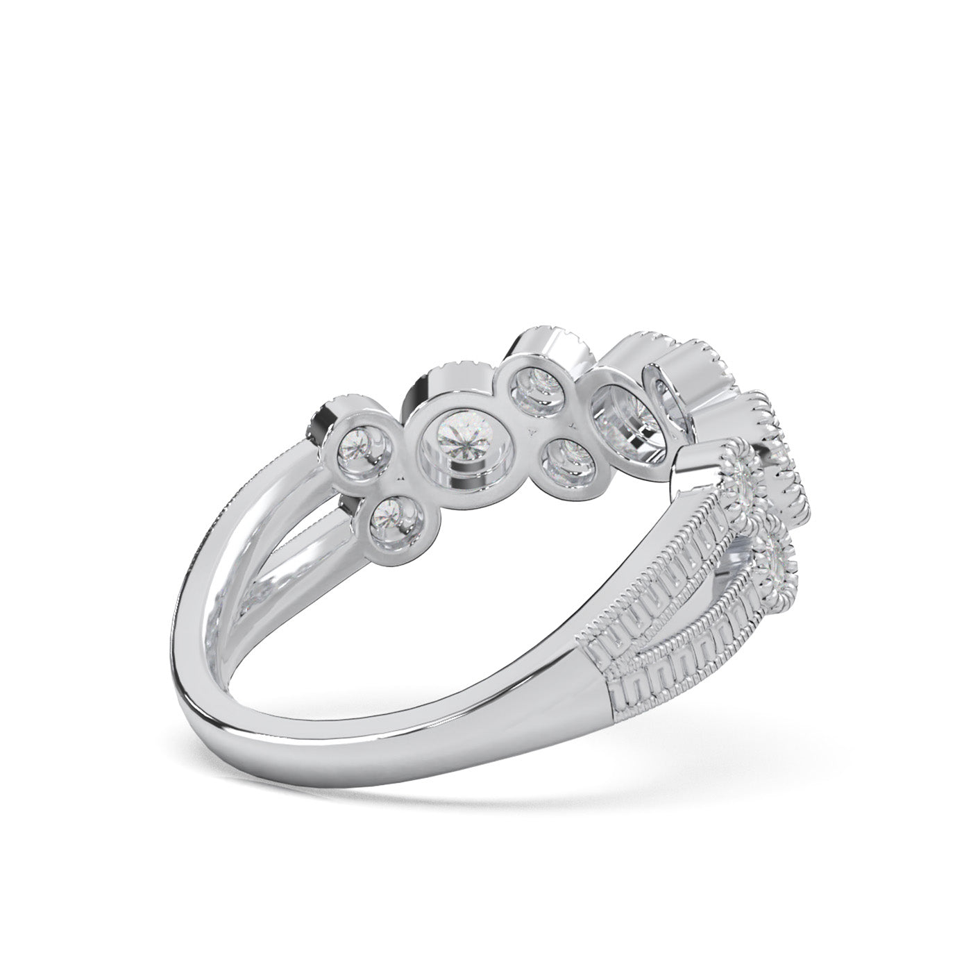 0.75 ct Lab Grown Diamond Round Cut Bezel Alternating Wedding Band in 14k White Gold