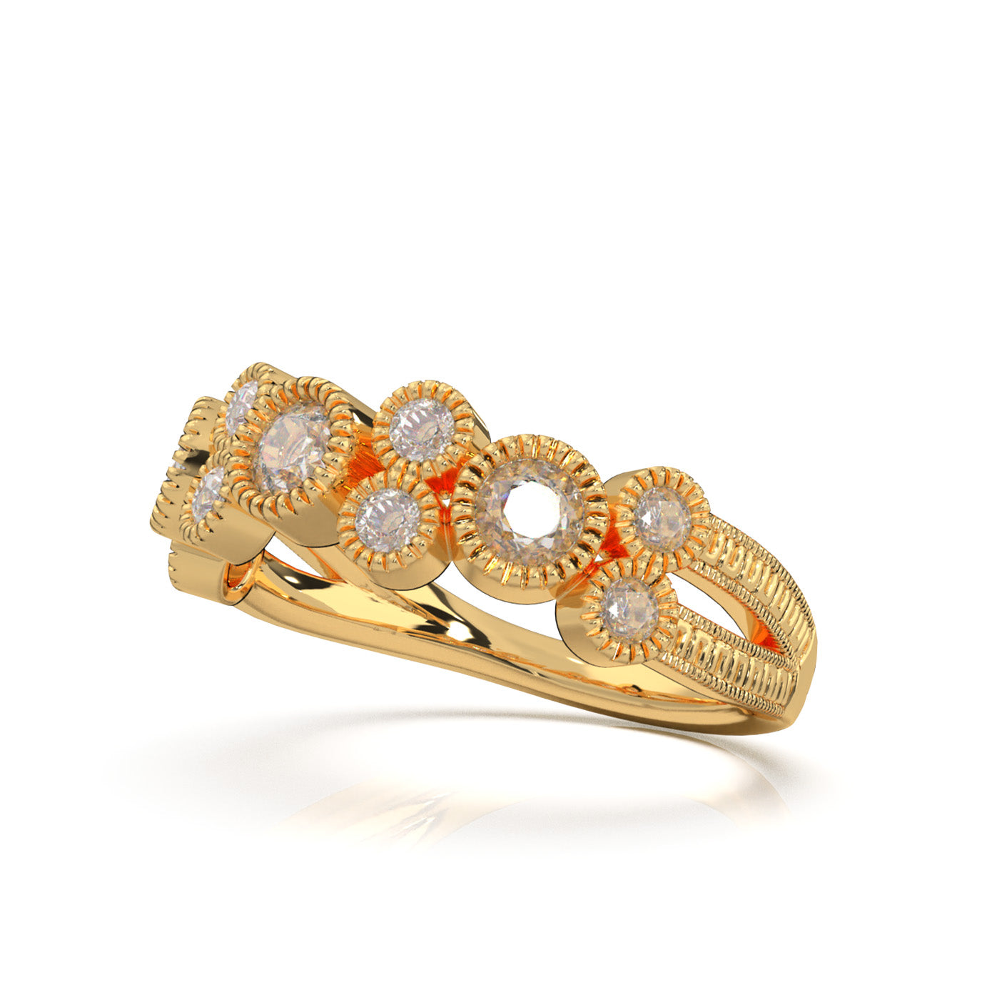 0.75 ct Moissanite Round Cut Bezel Alternating Wedding Band in 14k Yellow Gold