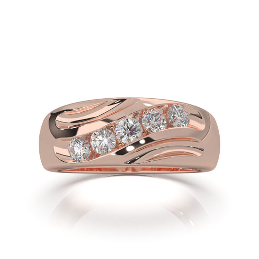 0.60 ct Lab Grown Diamond Round Cut 5 Stone Twisted Mens Wedding Band in 14k Rose Gold