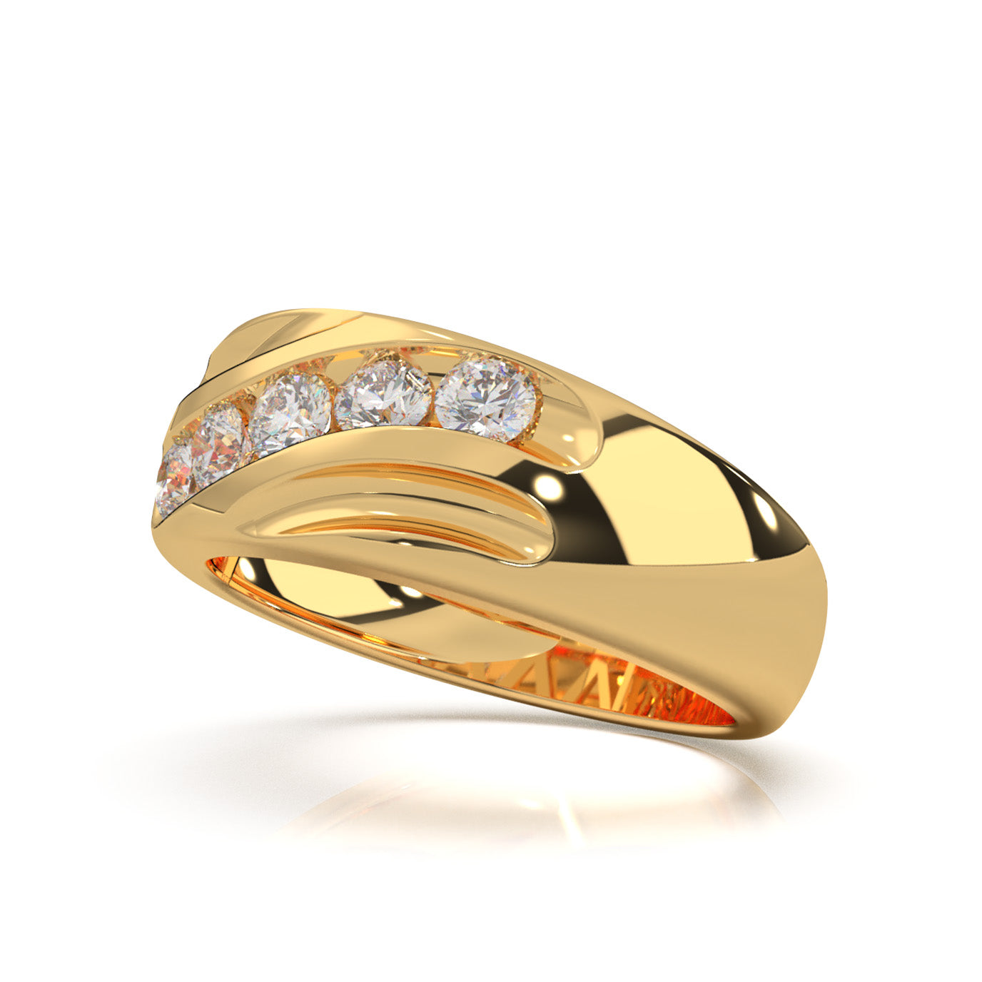 0.60 ct Lab Grown Diamond Round Cut 5 Stone Twisted Mens Wedding Band in 14k Yellow Gold