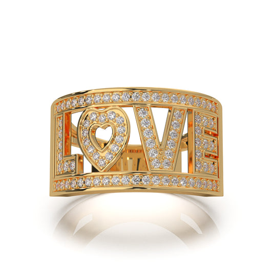 0.50 ct Lab Grown Diamond LOVE Text Wedding Band in 14k Yellow Gold