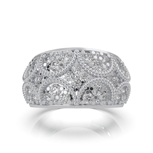 1.60 ct Moissanite Round Cut Vintage Pattened Womens Wedding Band in 14k White Gold