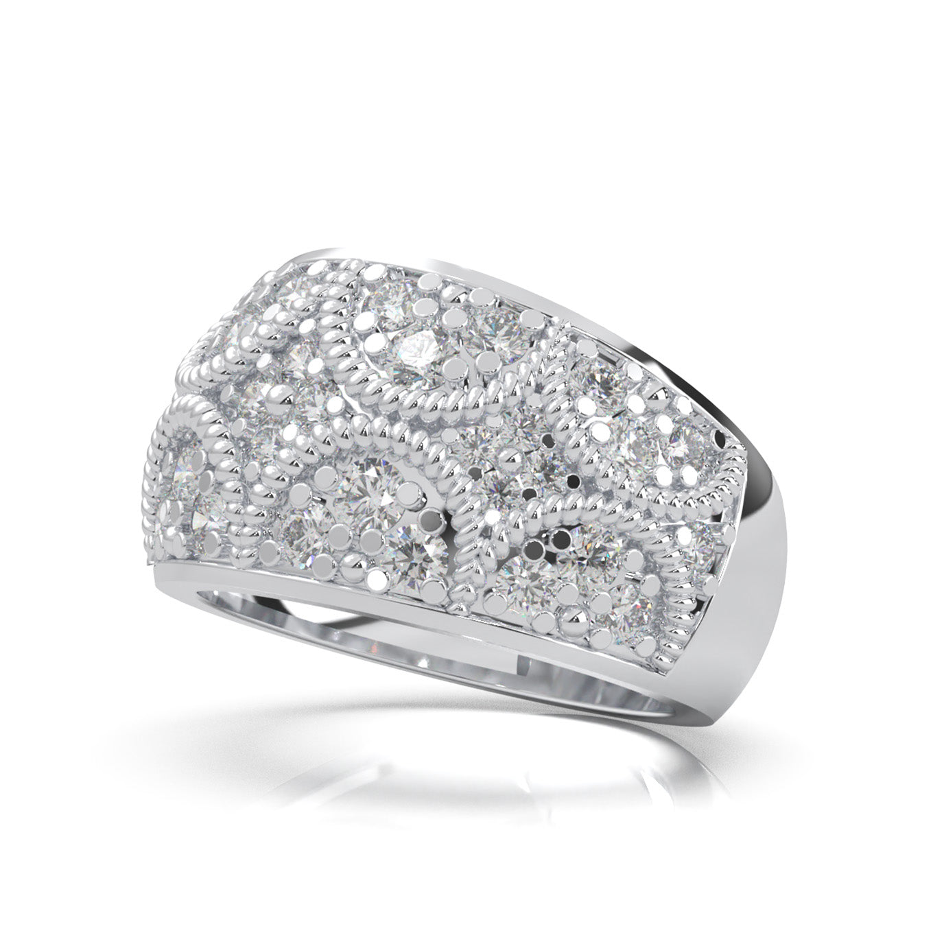 1.60 ct Moissanite Round Cut Vintage Pattened Womens Wedding Band in 14k White Gold