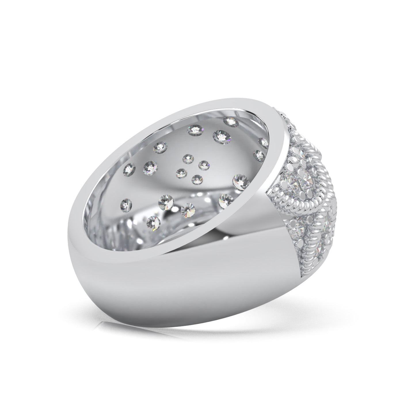 1.60 ct Moissanite Round Cut Vintage Pattened Womens Wedding Band in 14k White Gold