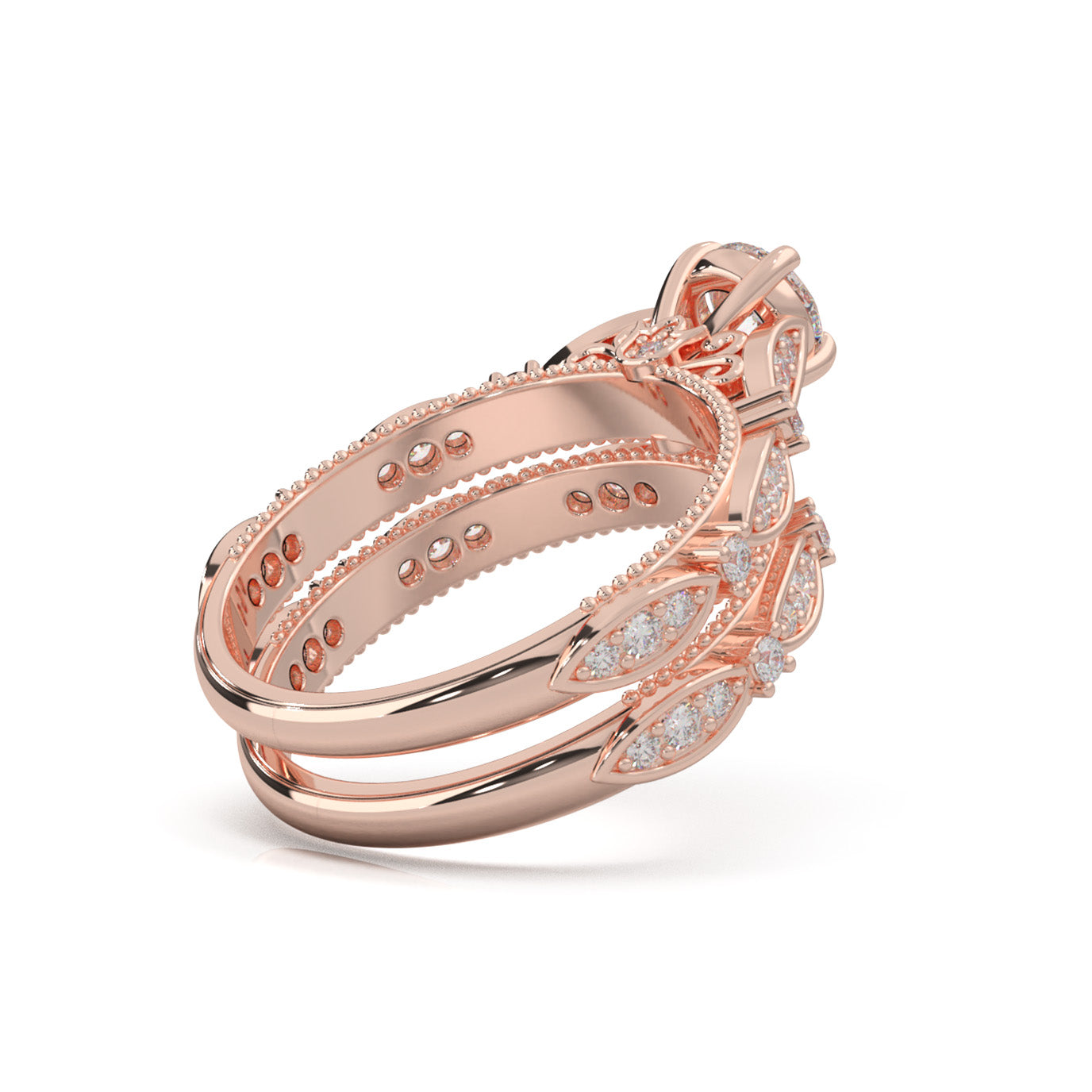 1.10 ct Lab Grown Diamond Round Cut Vinage Styled Engagement Set in 14k Rose Gold
