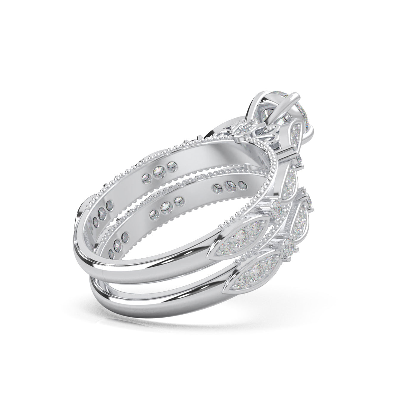 1.10 ct Lab Grown Diamond Round Cut Vinage Styled Engagement Set in 14k White Gold