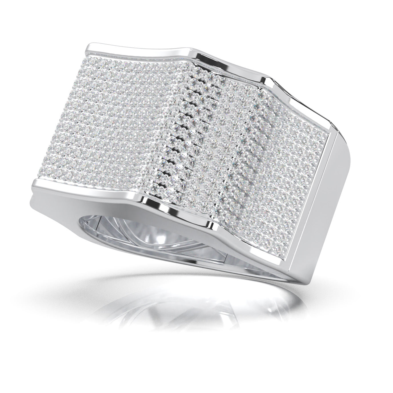 2.10 ct Natural Diamond Round Cut Micropave Mens Band in 10k White Gold