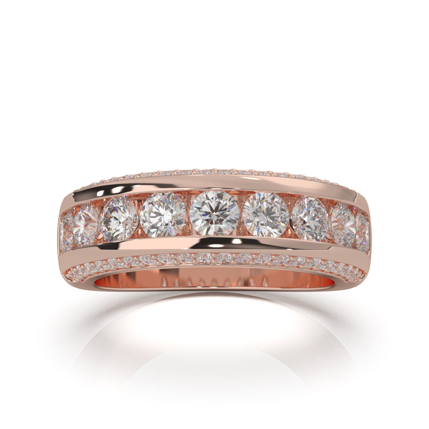 2.30 ct Natural Diamond Round Cut MultiRow Womens Engagement Ring in 10k Rose Gold
