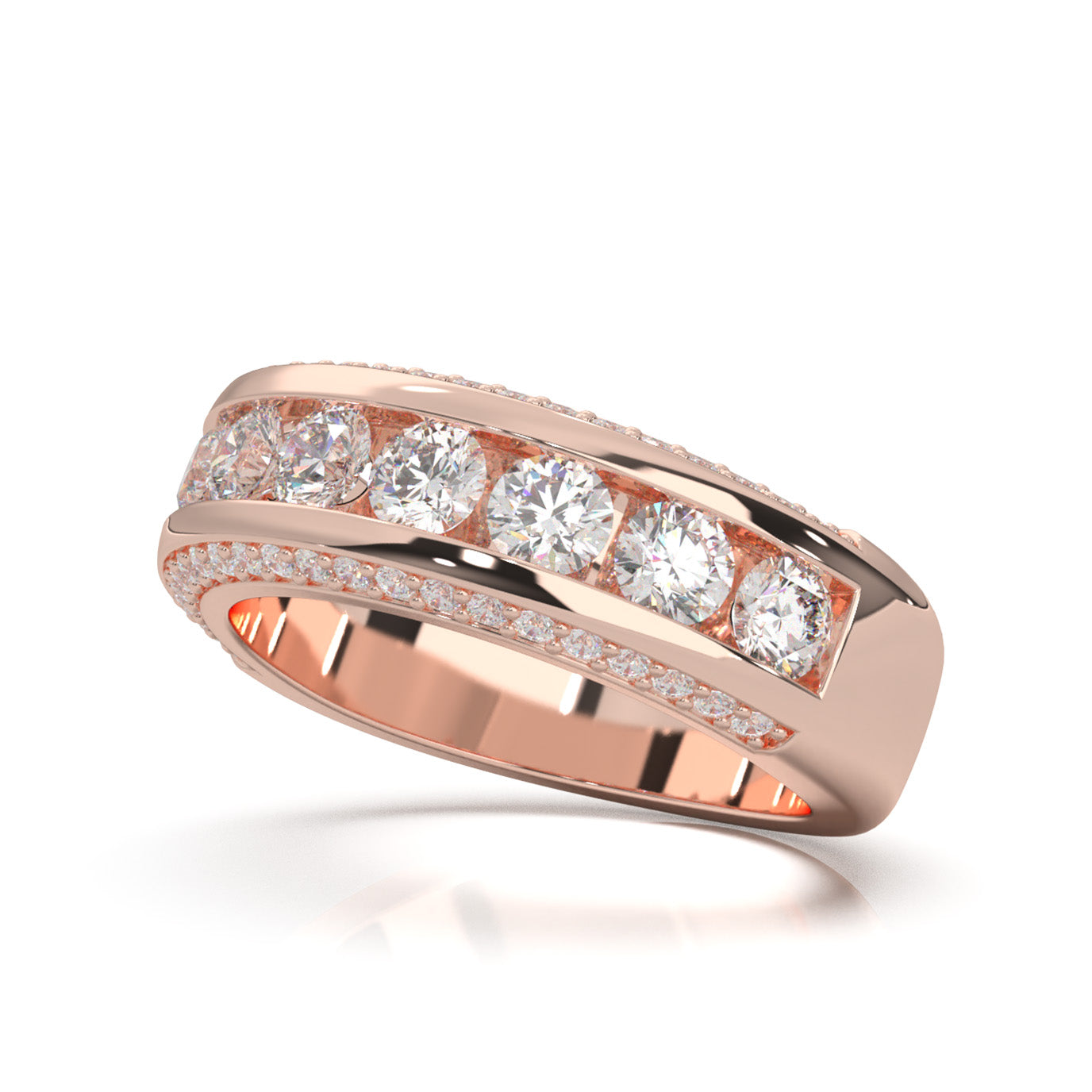2.30 ct Natural Diamond Round Cut MultiRow Womens Engagement Ring in 10k Rose Gold