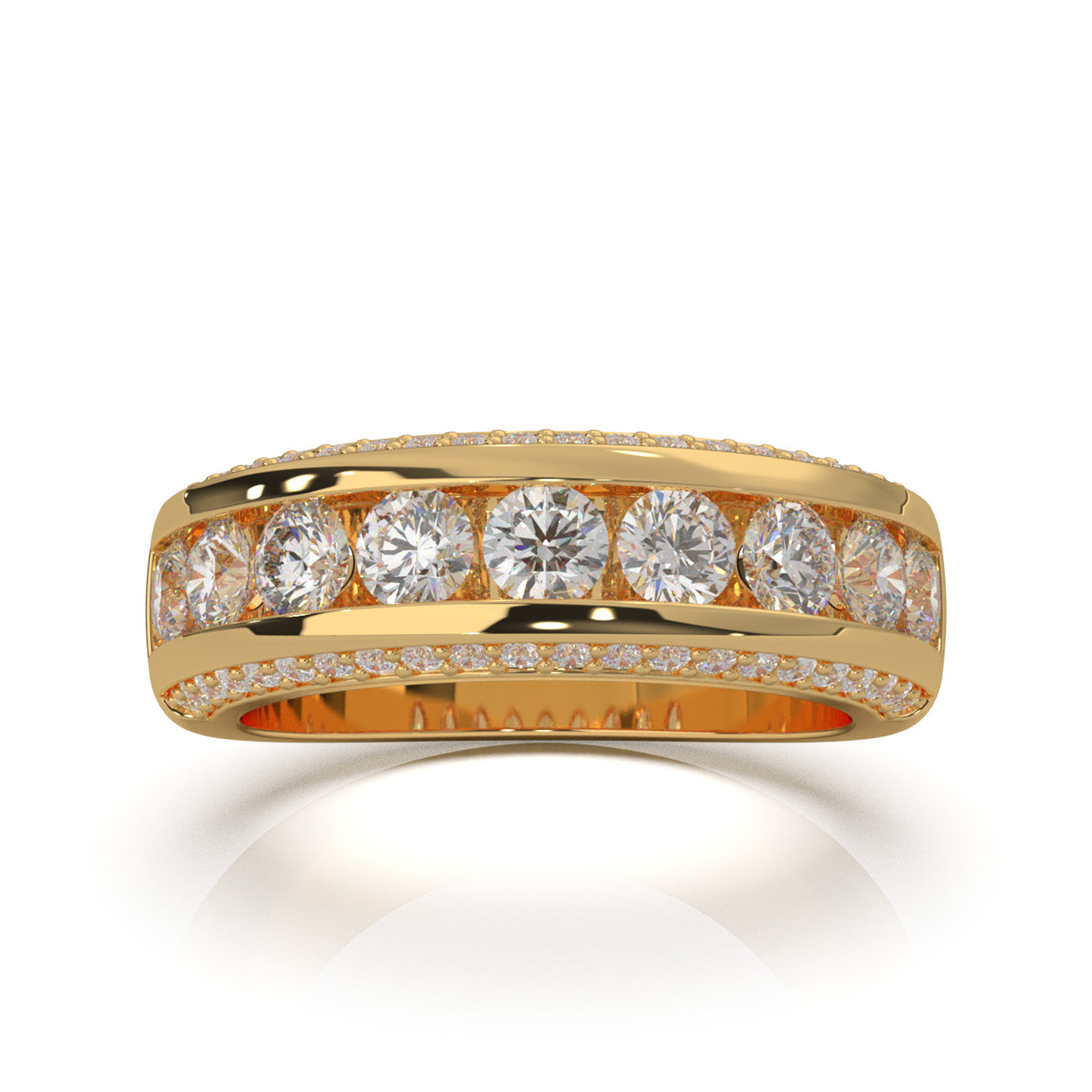 2.30 ct Natural Diamond Round Cut MultiRow Womens Engagement Ring in 14k Yellow Gold