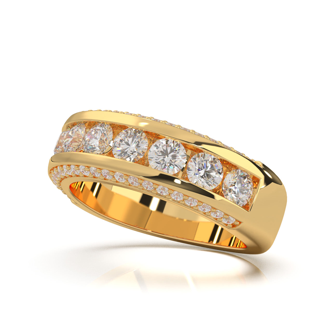 2.30 ct Natural Diamond Round Cut MultiRow Womens Engagement Ring in 10k Yellow Gold