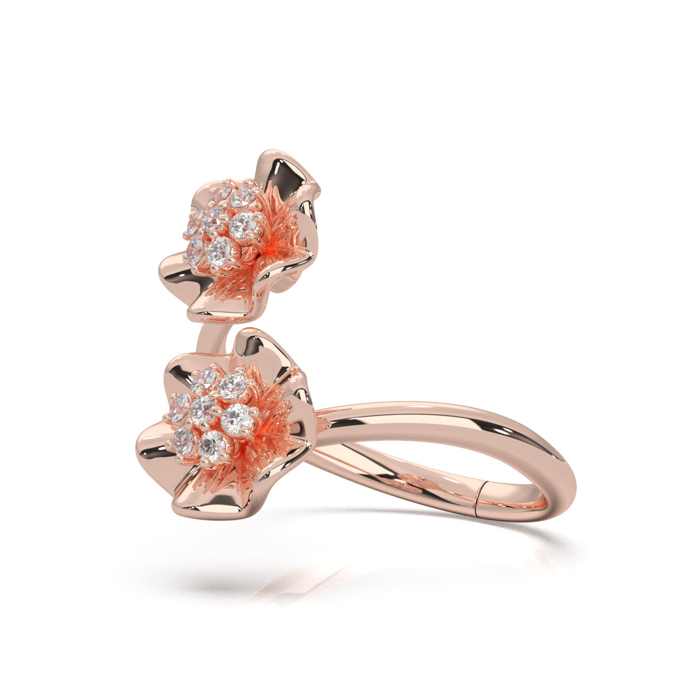 0.20 ct Moissanite Round Cut Bypass Flower Promise Ring in 10k Rose Gold