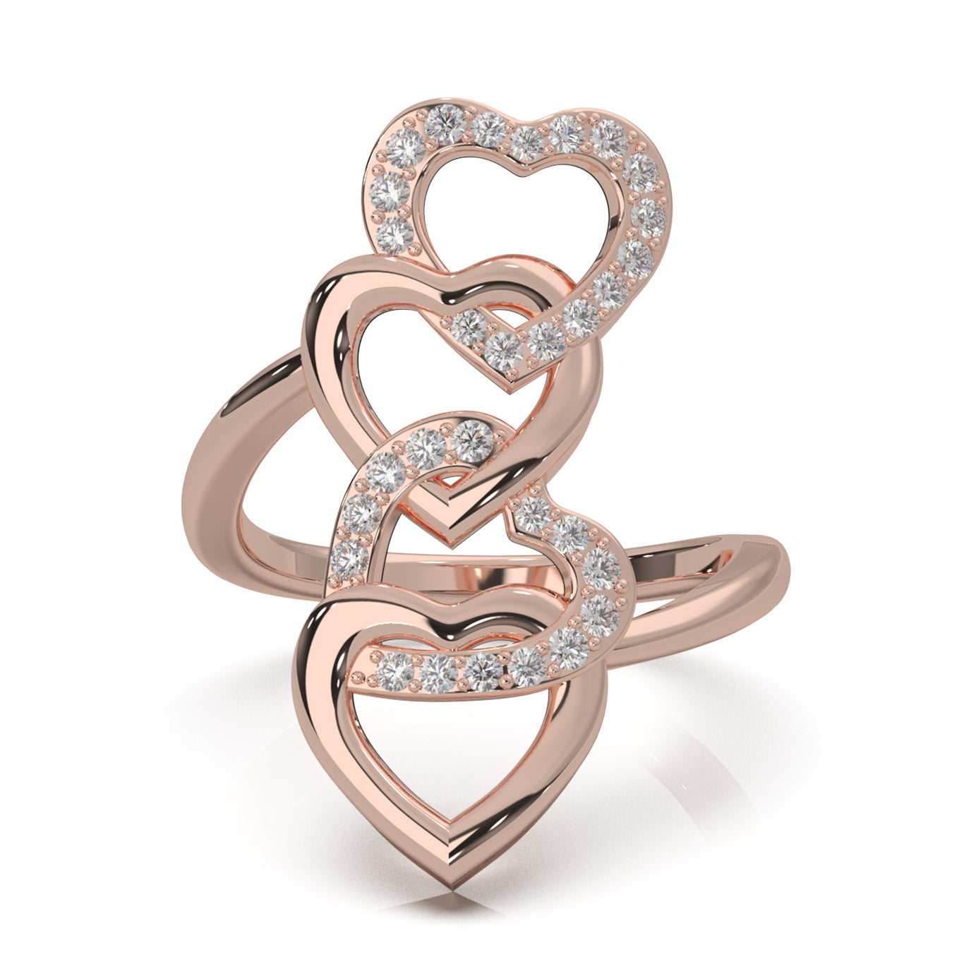 0.45 ct Moissanite Round Cut Cascading Heart Promise Ring in 14k Rose Gold