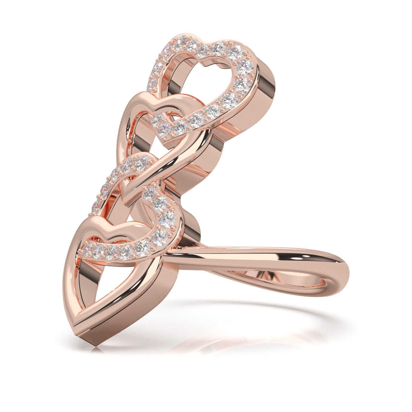 0.45 ct Moissanite Round Cut Cascading Heart Promise Ring in 14k Rose Gold