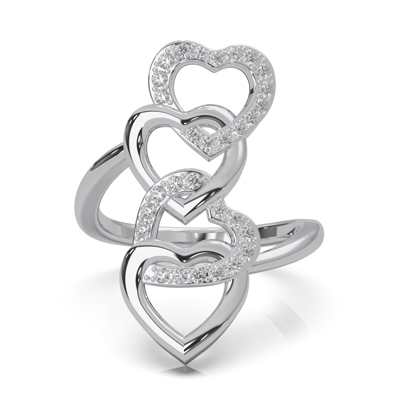 0.45 ct Moissanite Round Cut Cascading Heart Promise Ring in 14k White Gold