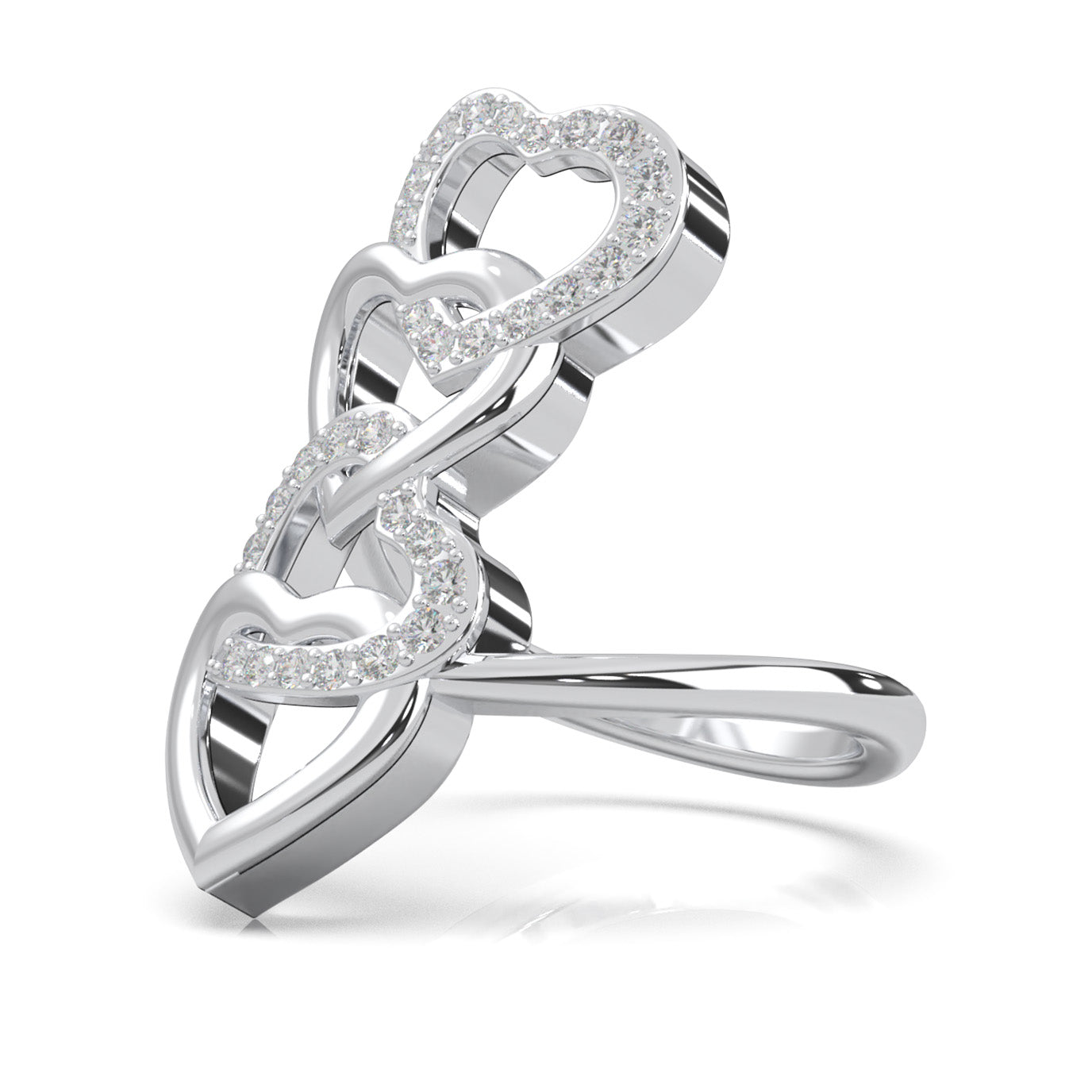 0.45 ct Moissanite Round Cut Cascading Heart Promise Ring in 14k White Gold