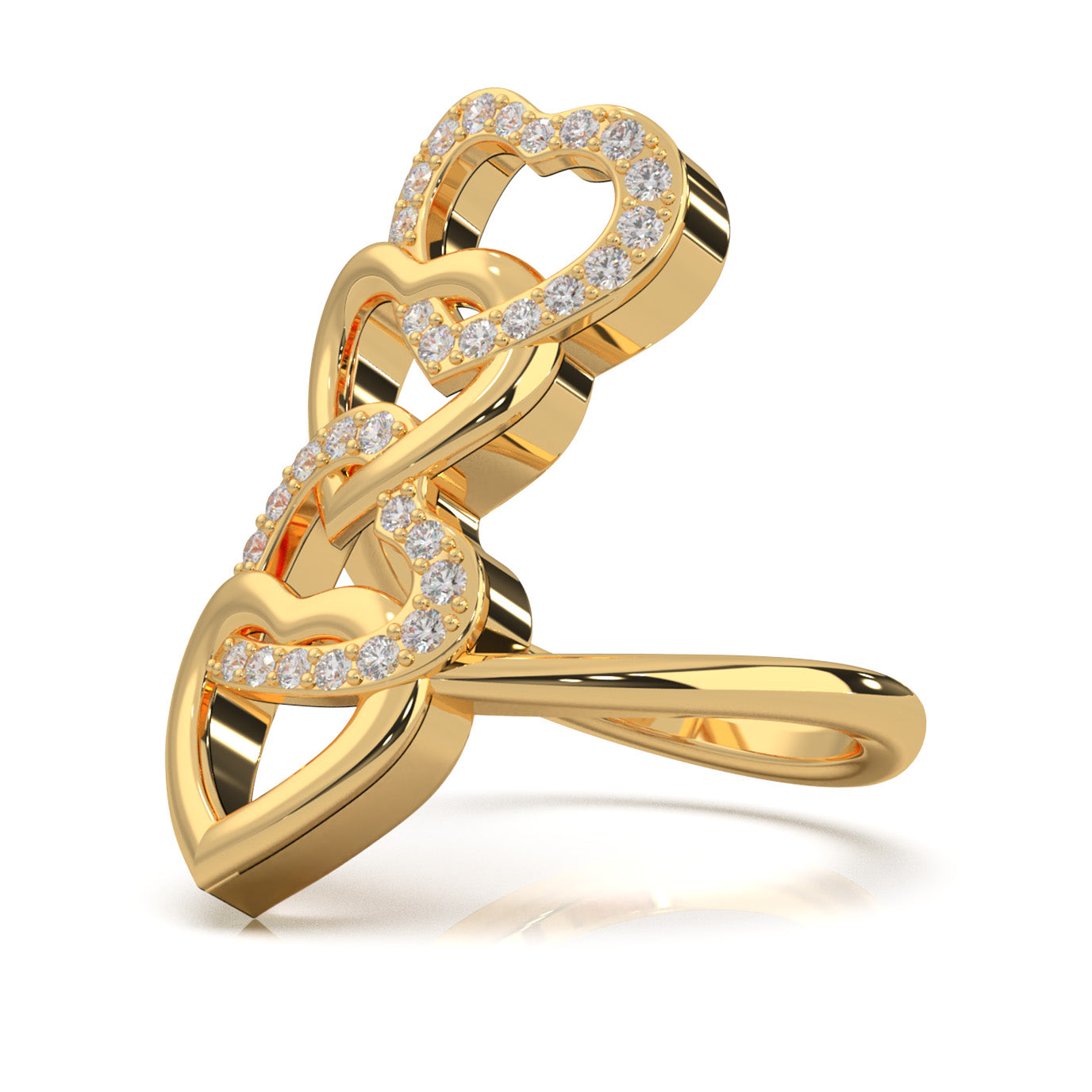 0.45 ct Moissanite Round Cut Cascading Heart Promise Ring in 14k Yellow Gold