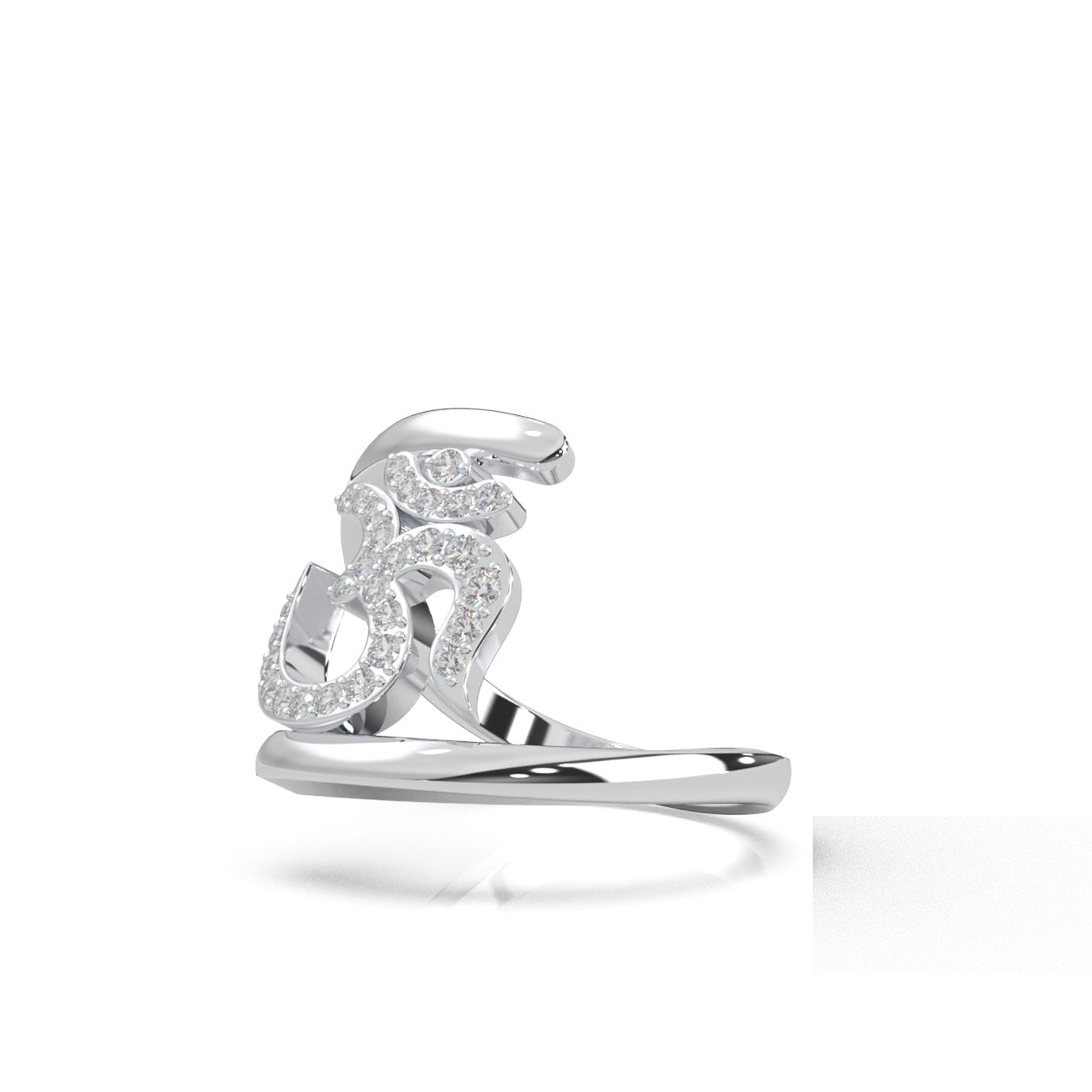 0.33 ct Moissanite Round Cut Bypass OM Religious Ring in 10k White Gold