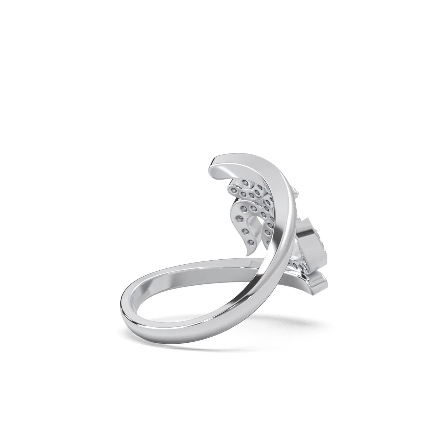0.33 ct Moissanite Round Cut Bypass OM Religious Ring in 14k White Gold