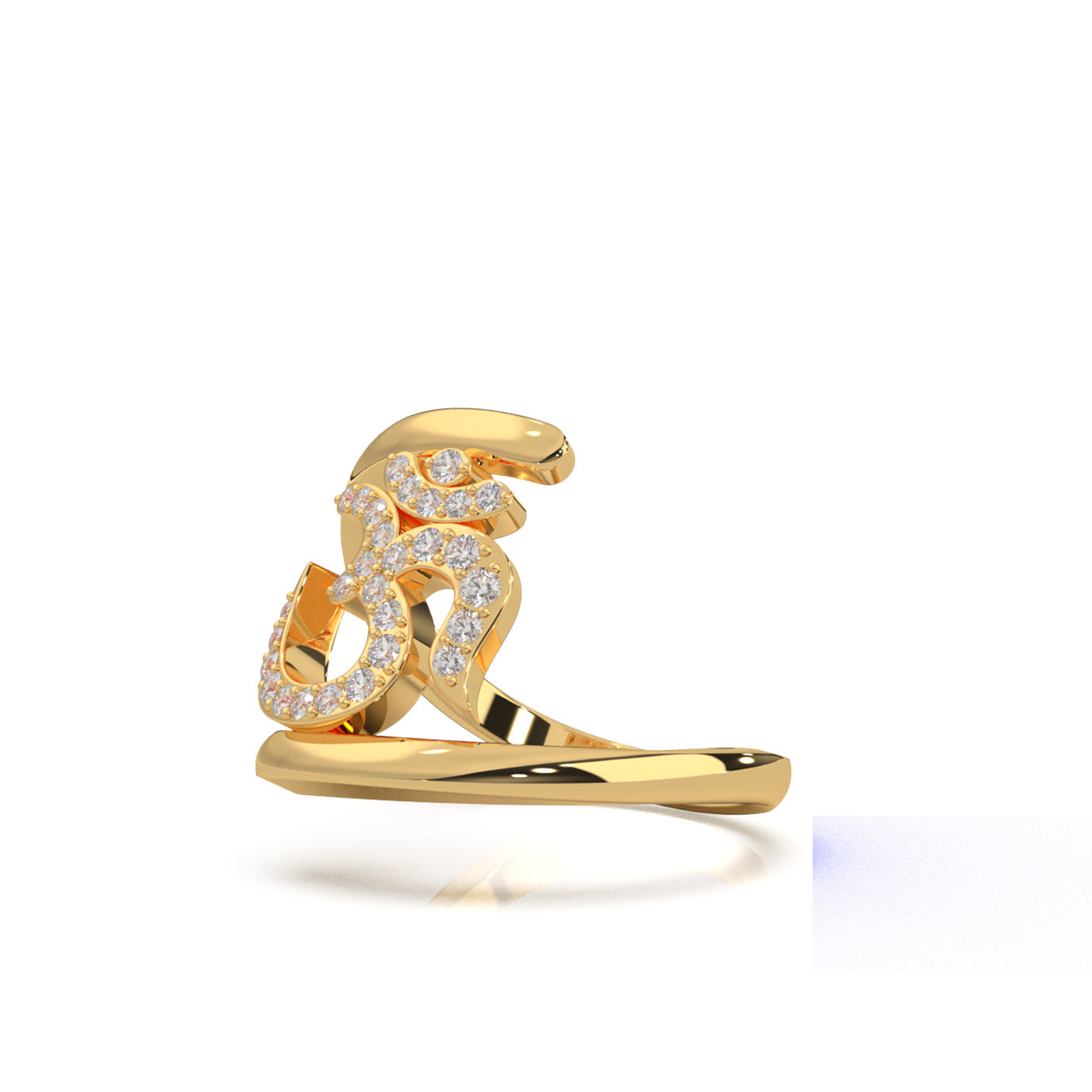 0.33 ct Moissanite Round Cut Bypass OM Religious Ring in 10k Yellow Gold