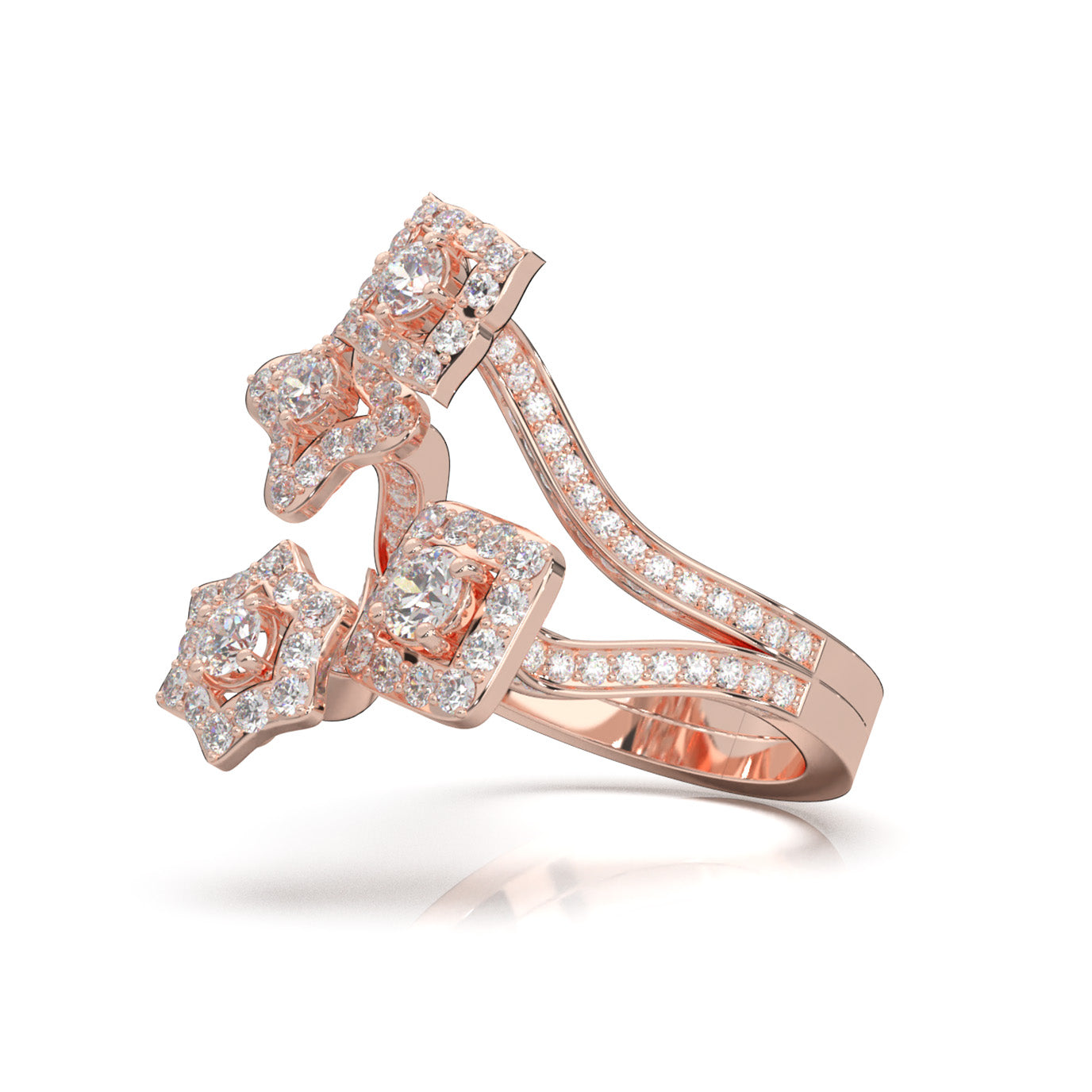 2.70 ct Natural Diamond Flower Motif Promise Ring in 10k Rose Gold