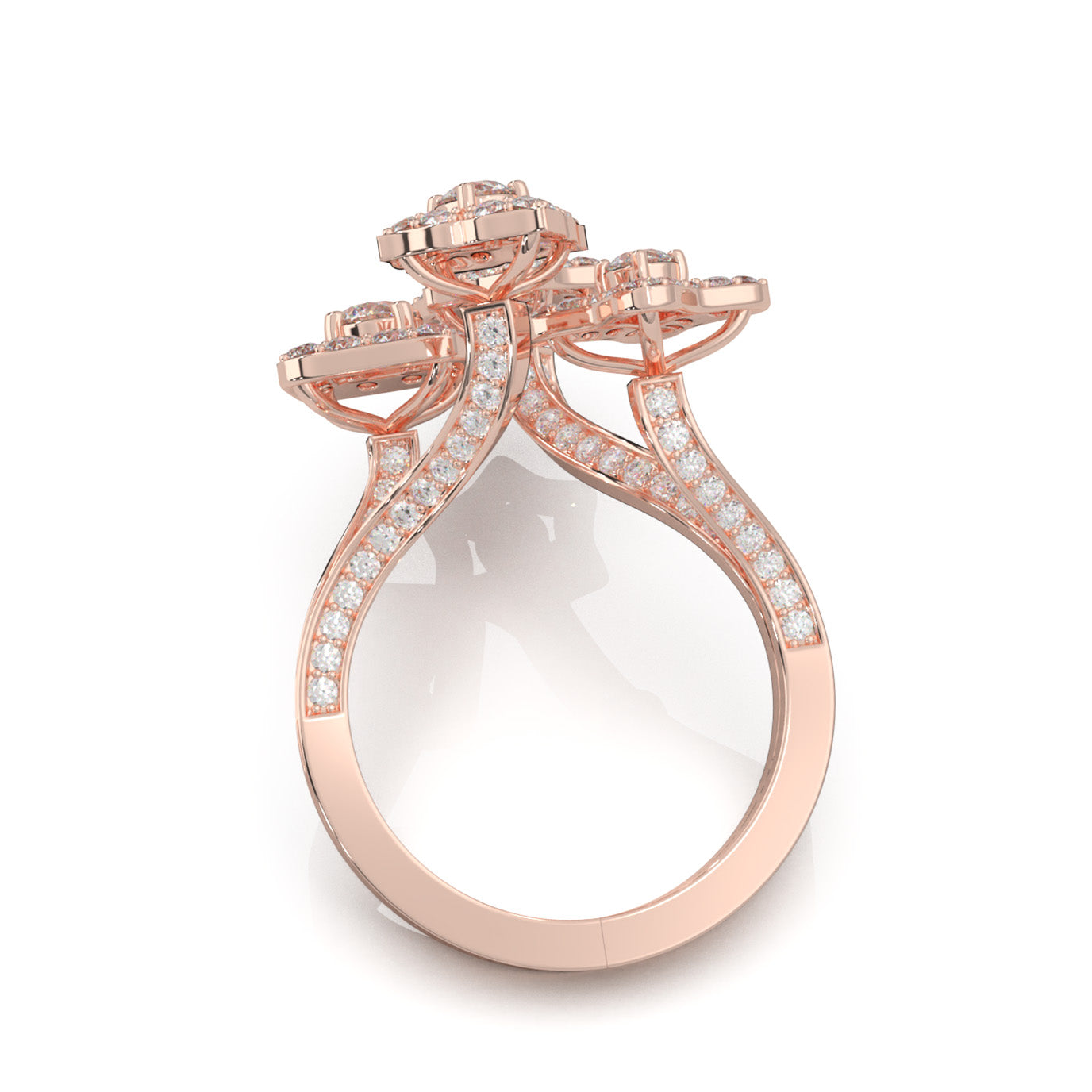 2.70 ct Natural Diamond Flower Motif Promise Ring in 10k Rose Gold