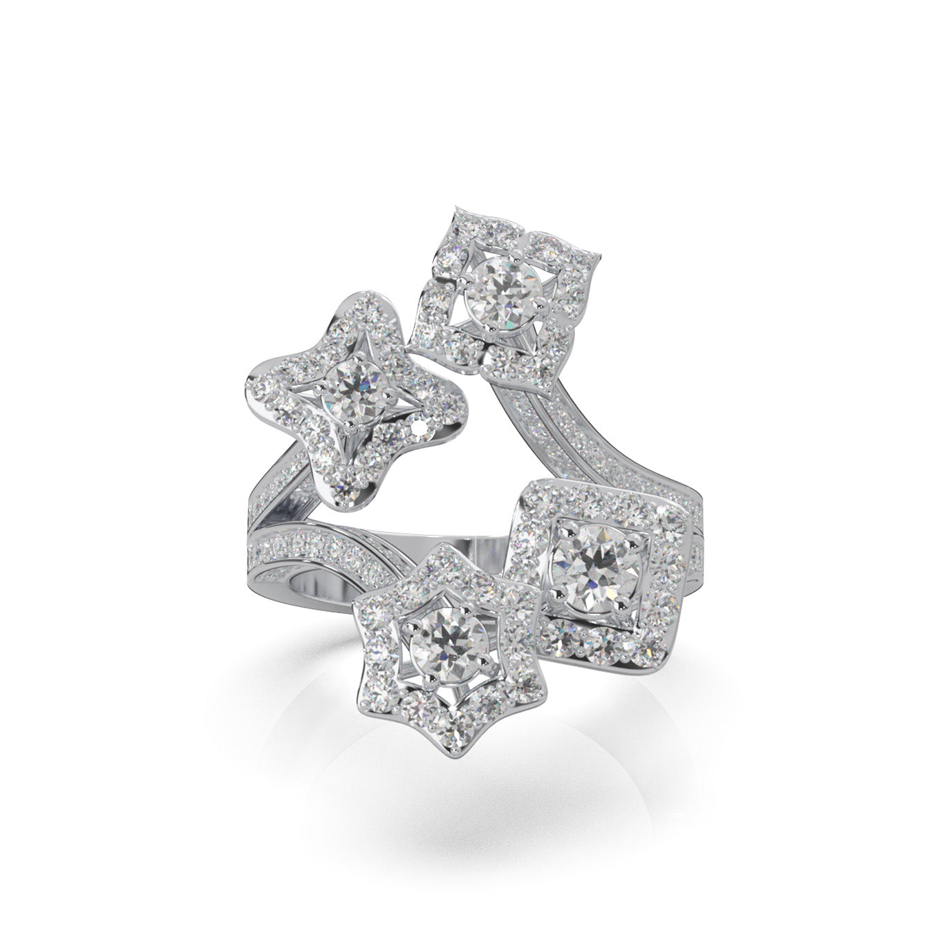 2.70 ct Natural Diamond Flower Motif Promise Ring in 14k White Gold
