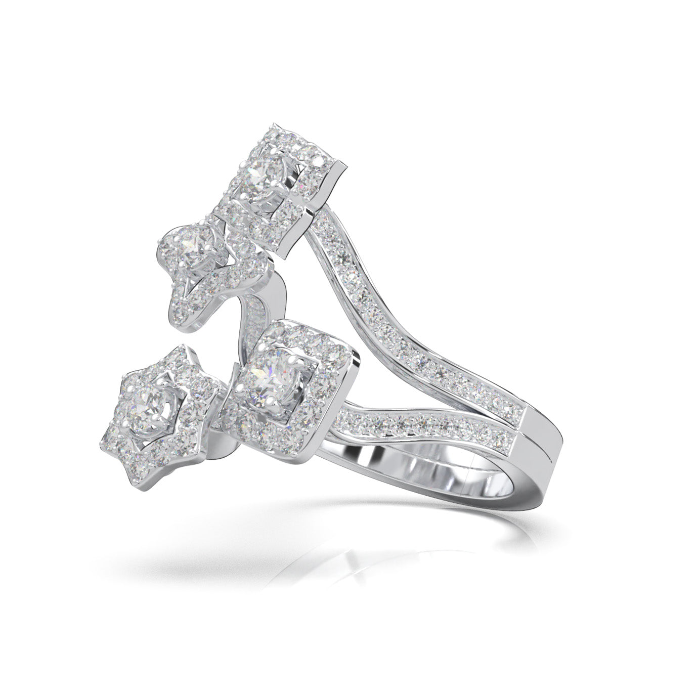 2.70 ct Natural Diamond Flower Motif Promise Ring in 14k White Gold