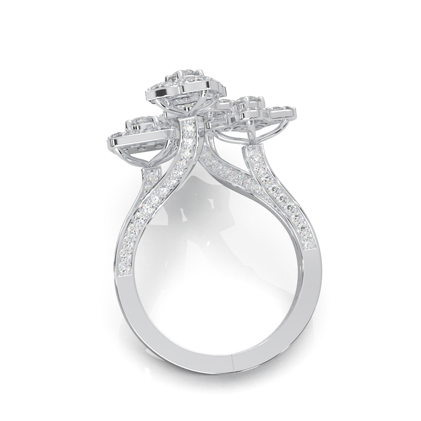 2.70 ct Natural Diamond Flower Motif Promise Ring in 10k White Gold