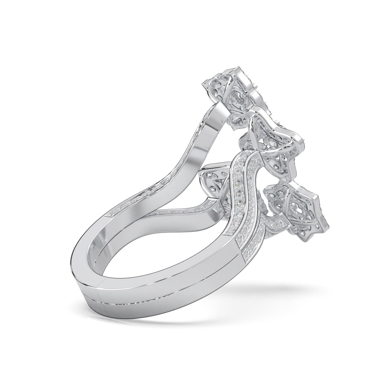 2.70 ct Natural Diamond Flower Motif Promise Ring in 10k White Gold