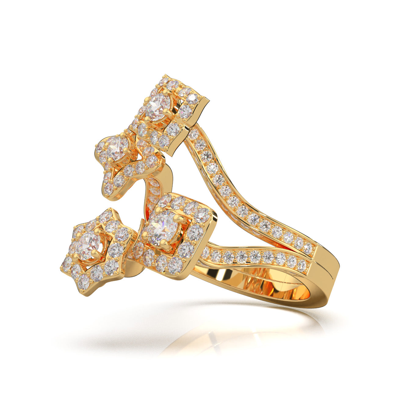 2.70 ct Natural Diamond Flower Motif Promise Ring in 14k Yellow Gold