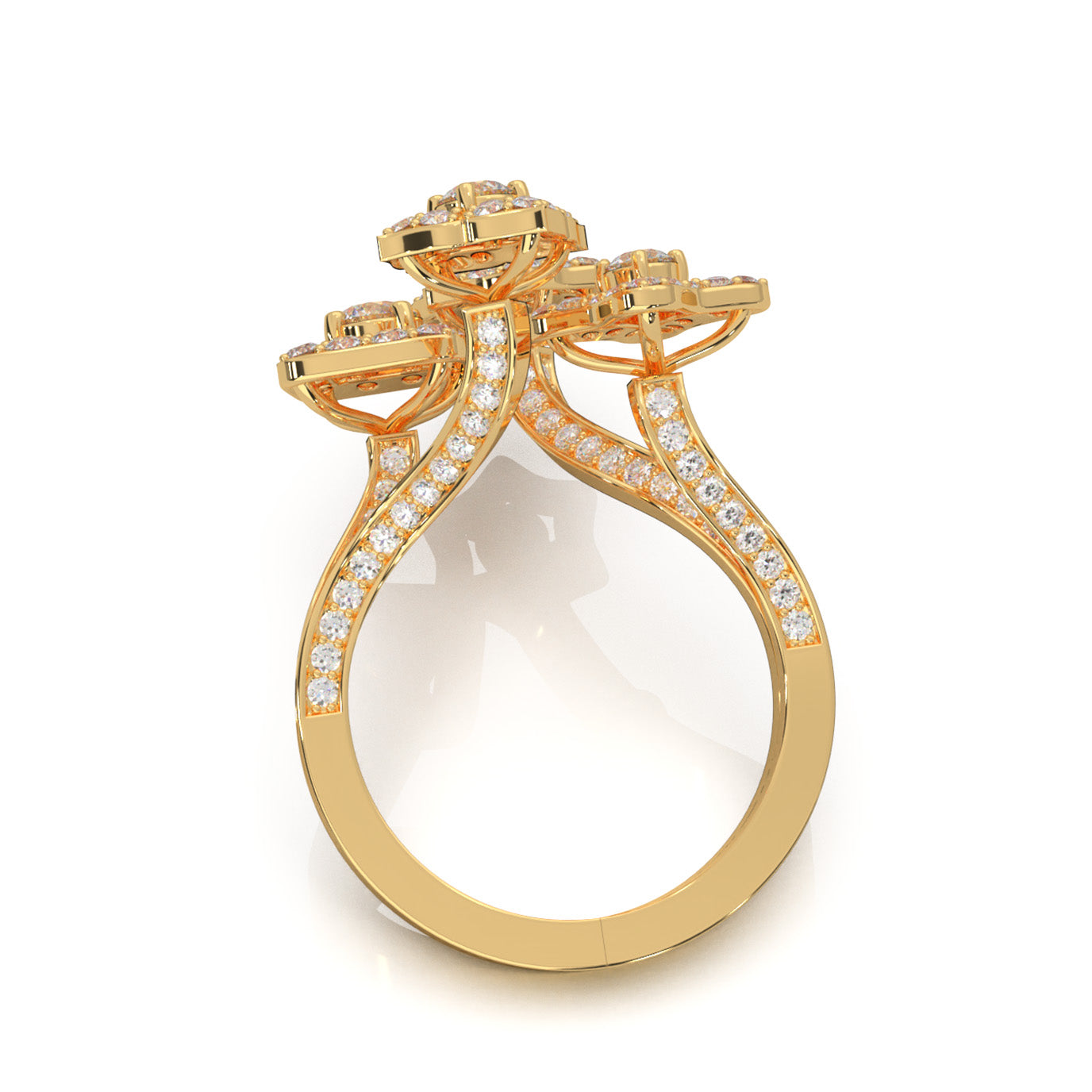 2.70 ct Natural Diamond Flower Motif Promise Ring in 14k Yellow Gold
