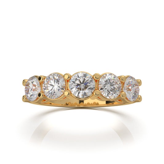 2.00 ct Natural Diamond Round Cut Classic 5 Stone Shared Prong Wedding Band in 14k Yellow Gold