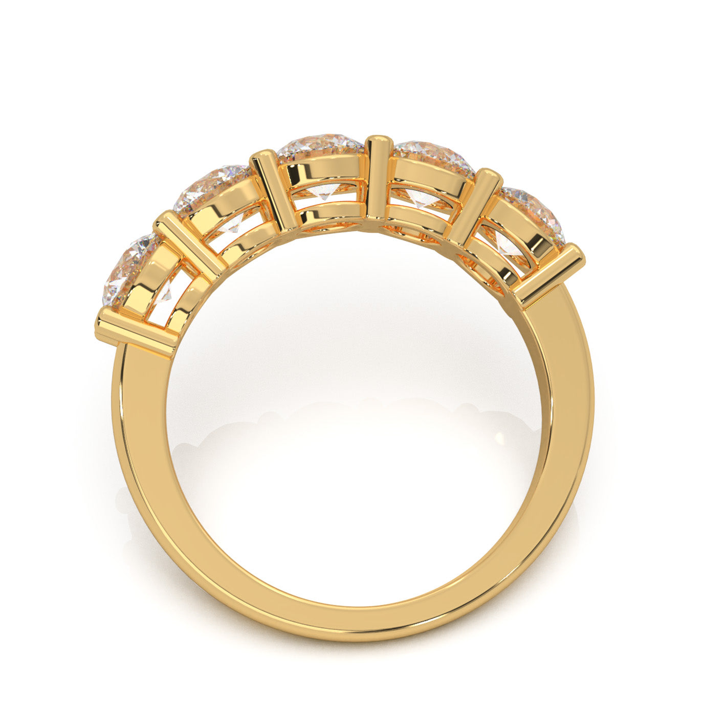 2.00 ct Moissanite Round Cut Classic 5 Stone Shared Prong Wedding Band in 14k Yellow Gold