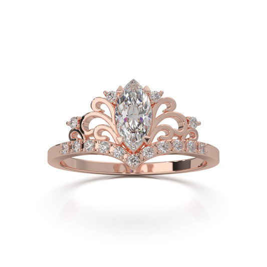 0.60 ct Moissanite Marquise Cut Fancy Promise Ring in 14k Rose Gold