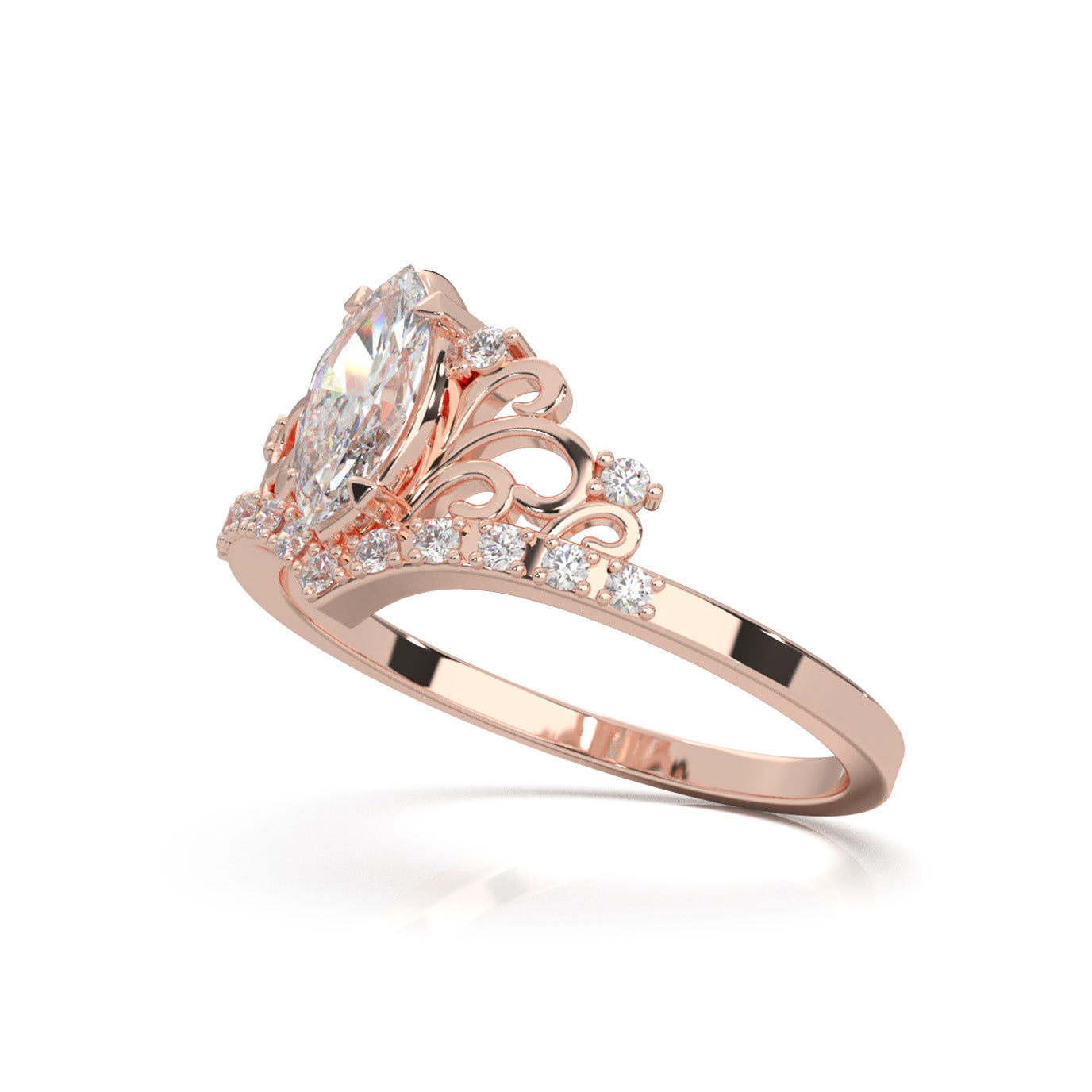 0.60 ct Moissanite Marquise Cut Fancy Promise Ring in 14k Rose Gold