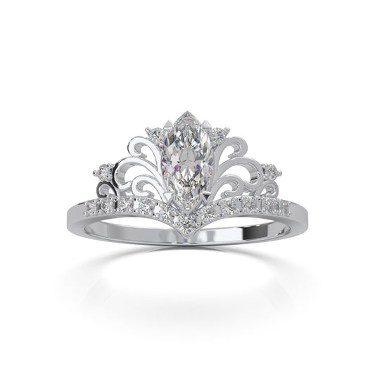 0.60 ct Moissanite Marquise Cut Fancy Promise Ring in 14k White Gold