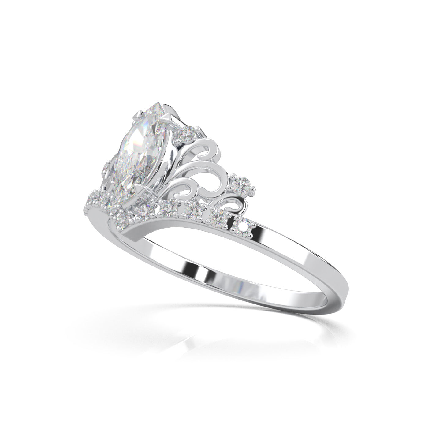 0.60 ct Moissanite Marquise Cut Fancy Promise Ring in 14k White Gold